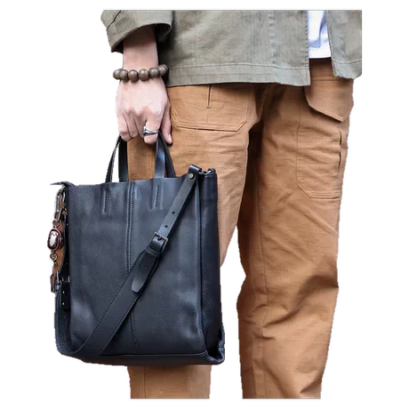 玩爷真皮男士单肩包头层牛皮商务背包休闲潮流托特包大容量手提包